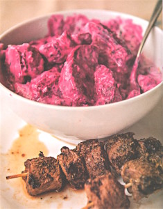 grilled lamb kebabs with beet tzatziki